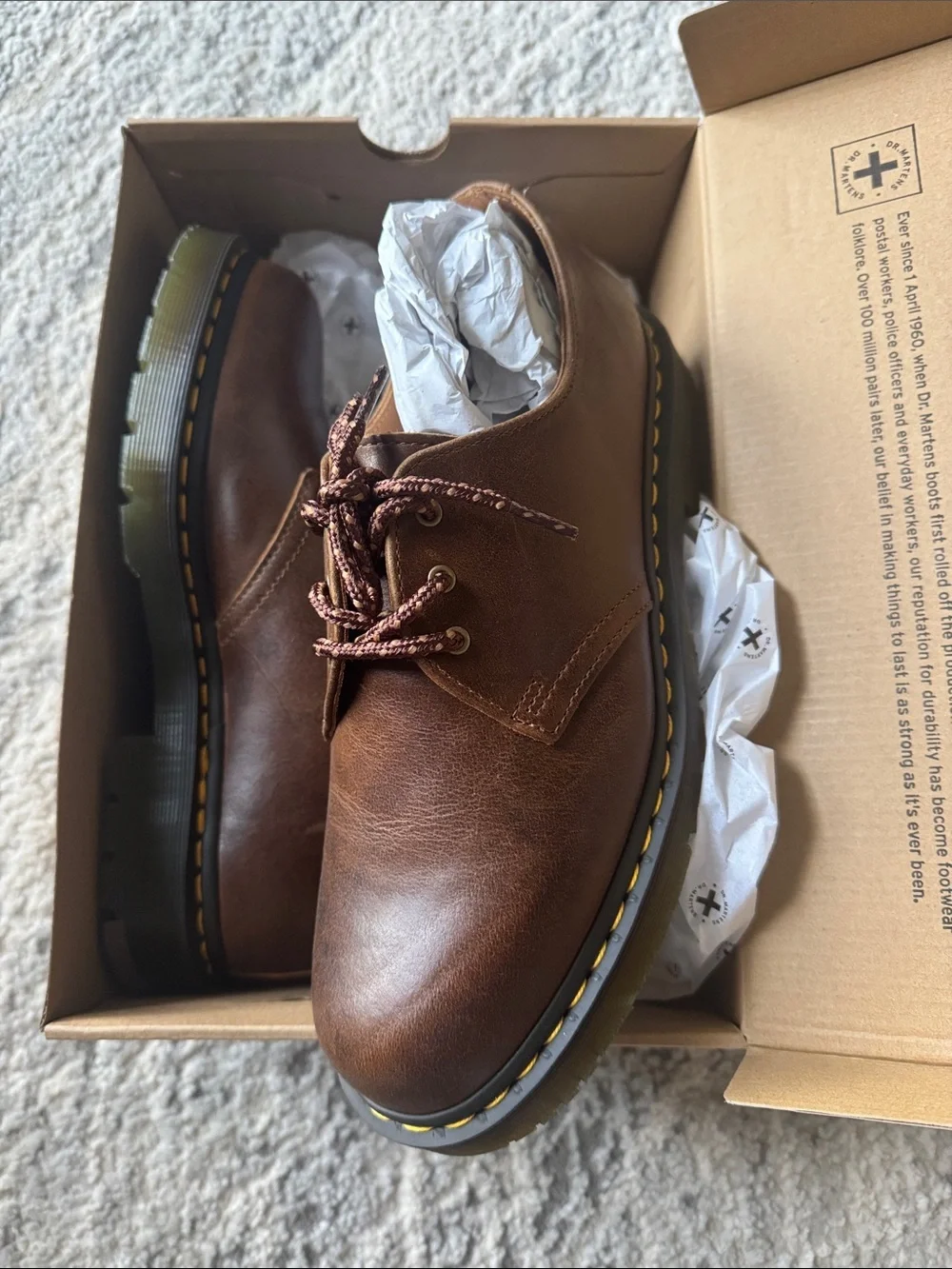 Dr. Martens Men's Brown Leather NON-SLIP Oxford Shoes